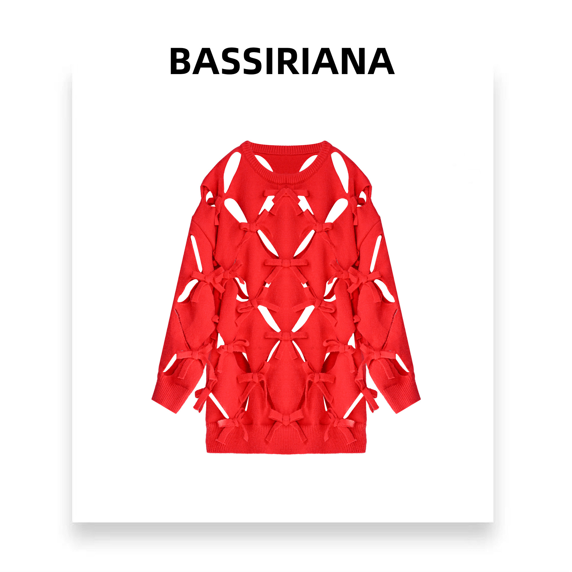 小尧【BASSIRIANA】设计师蝴蝶结新年红色本命年宽松针织毛衣211032