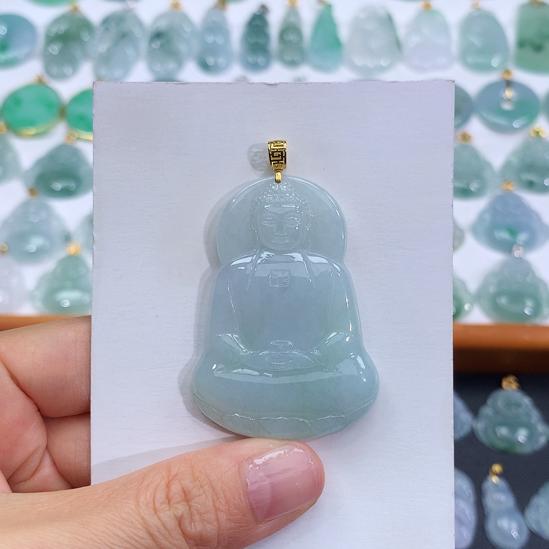 翡翠18K金镶嵌颈饰翡翠吊坠