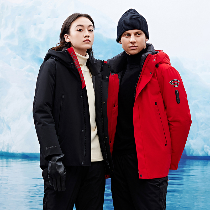 冬季潮流日常休闲保暖连帽情侣鸭绒收口袖加绒冬季羽绒服