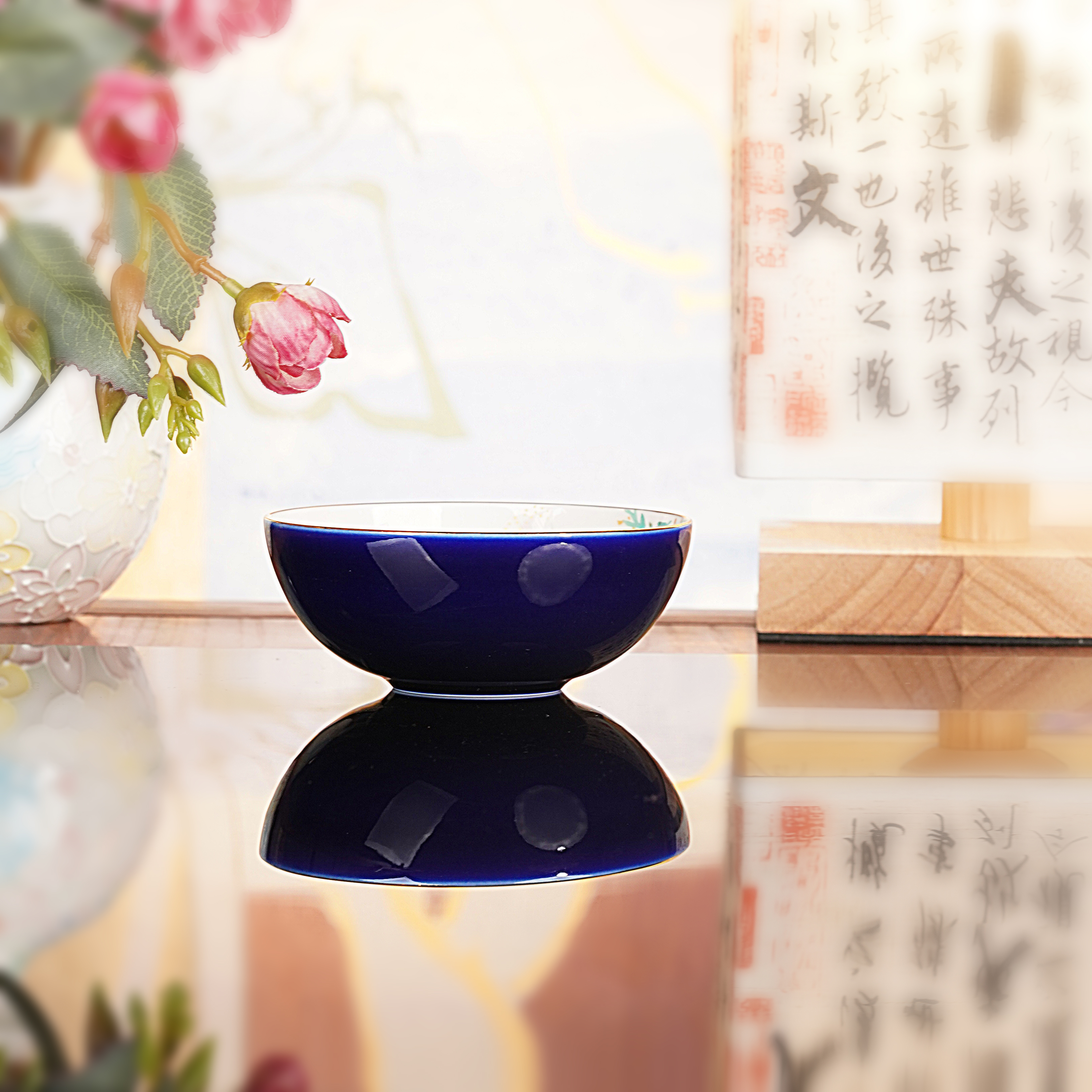 【宜景窑宝石釉系列】手工手绘兰寿鱼普洱杯100cc
