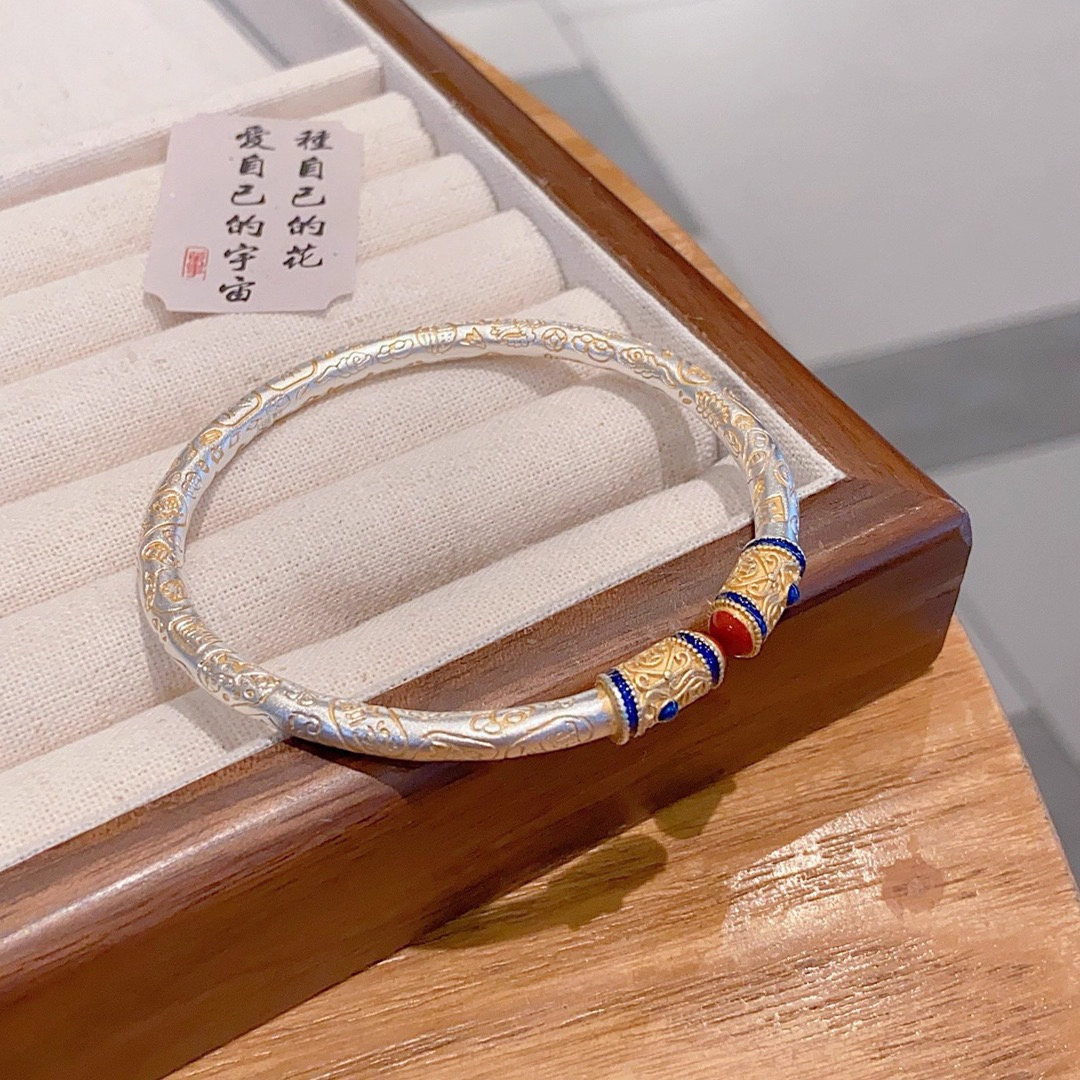 鸿运当头吉言描金开口手镯百搭新中式国风手环送女友情人节礼物