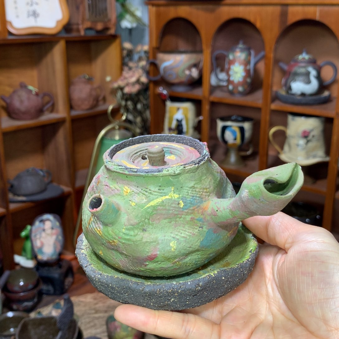 陶瓷打翻调色盘·侧把壶+吸水壶承