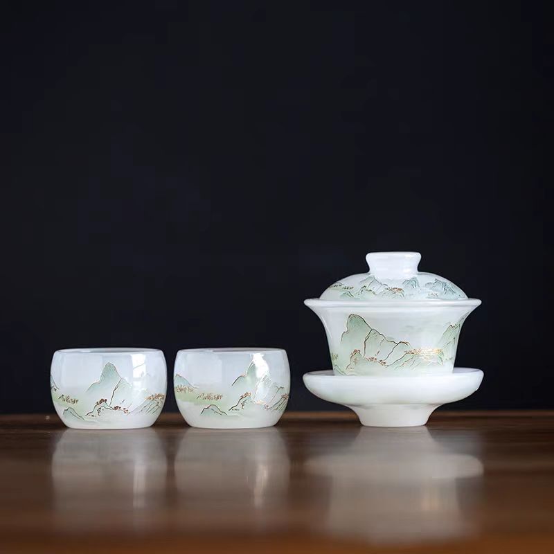 琉璃千里江山一盖碗两杯ZH55