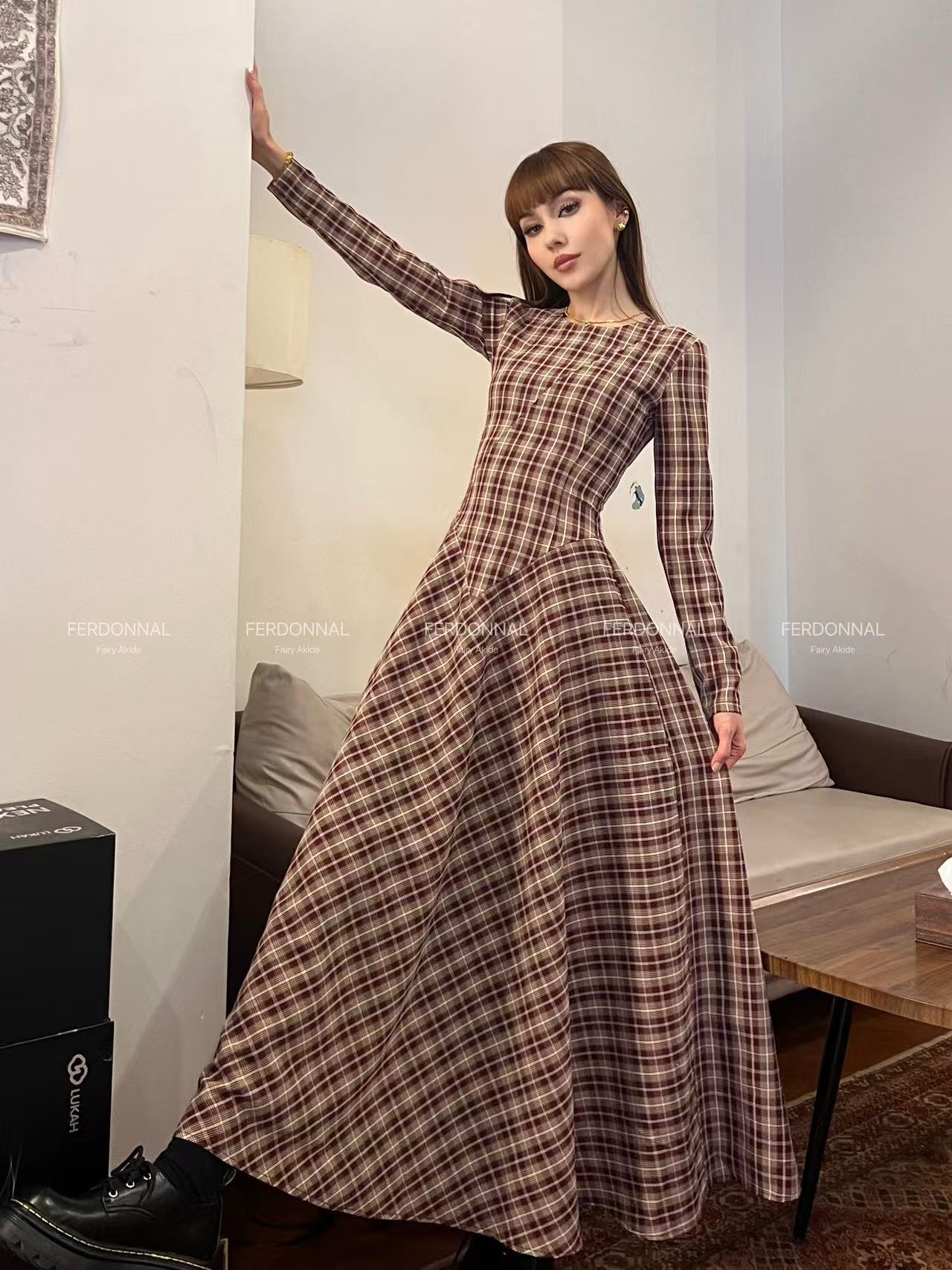 FERDONNAL美式格纹连衣裙