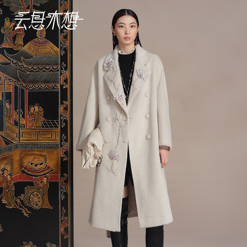 Ysimo-X云思木想 牡丹花开 苏力立体绣花装饰花毛呢大衣13453