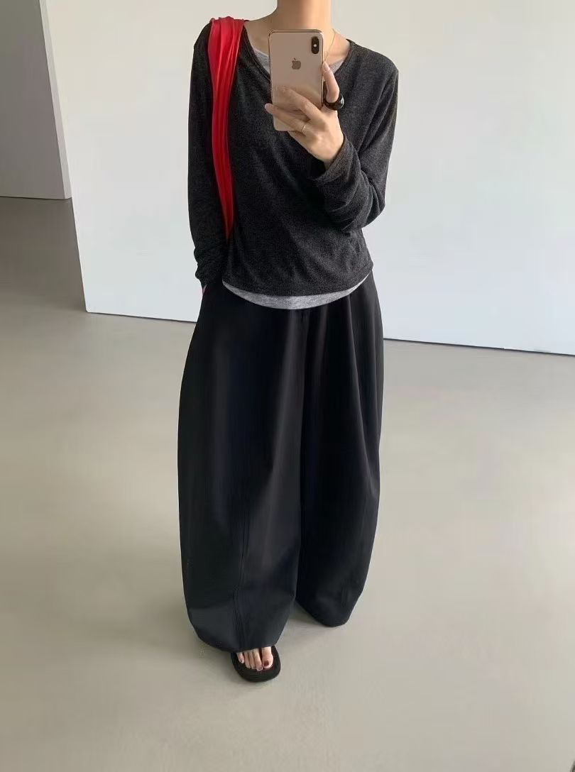 2025秋季女装新款百搭大口袋宽松长裤大摆时尚女裤9922