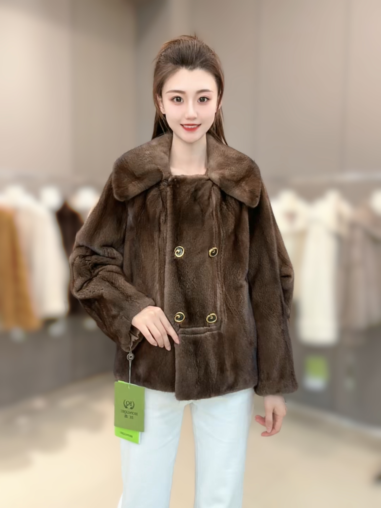 新款 咖啡原色 甜美 减龄 水貂皮草外套 【现货现发】