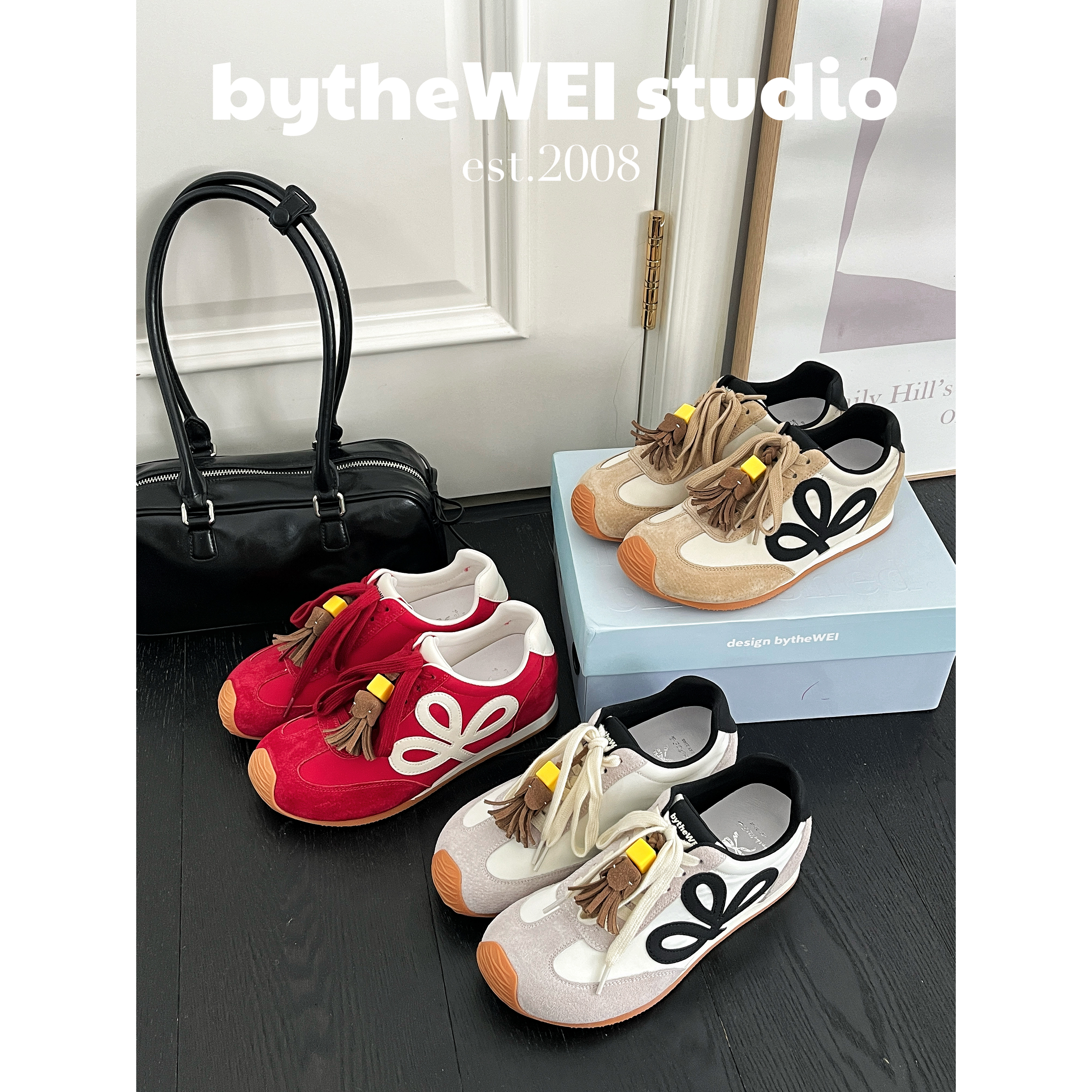 bytheWEI【小花德训】内增高版～复古德训鞋流苏挂件休闲运动鞋女鞋