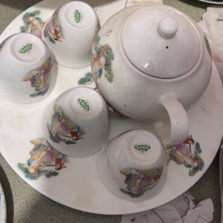 陶库存瓷器老寿星茶壶6件套