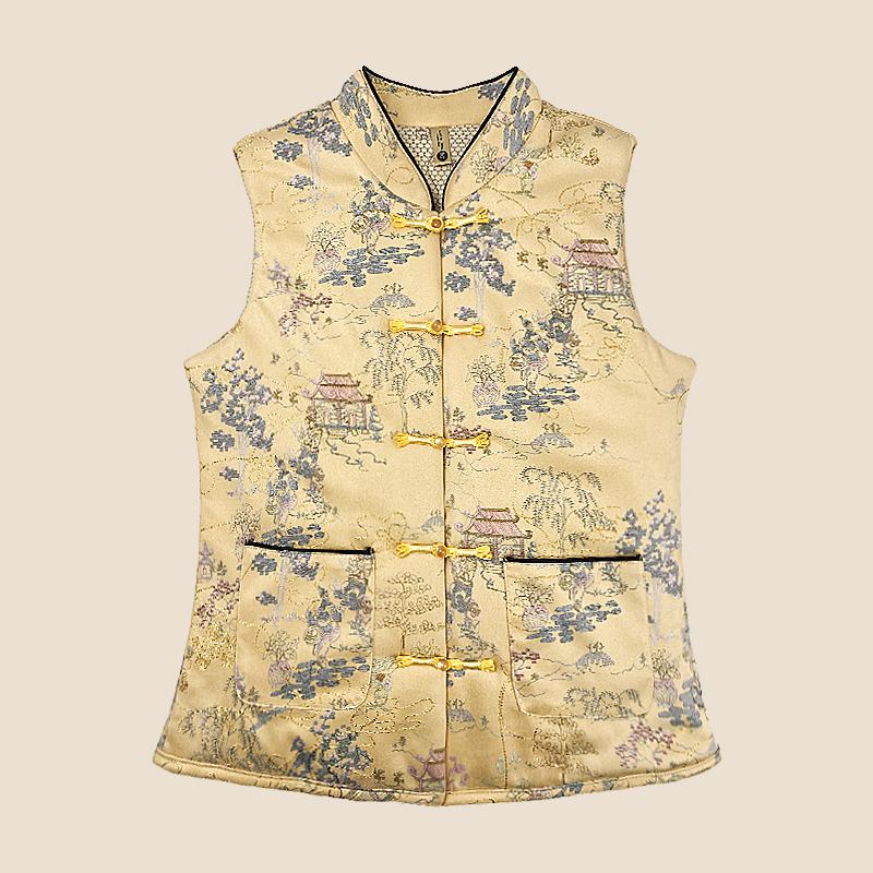 新中式国风提花秋冬新款马夹百搭复古式盘扣时尚保暖舒适妈妈上衣