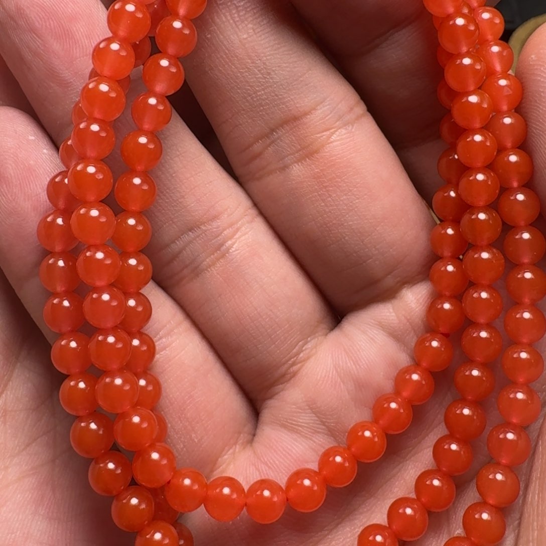 南红玛瑙未镶嵌樱桃红圆珠长链5mm