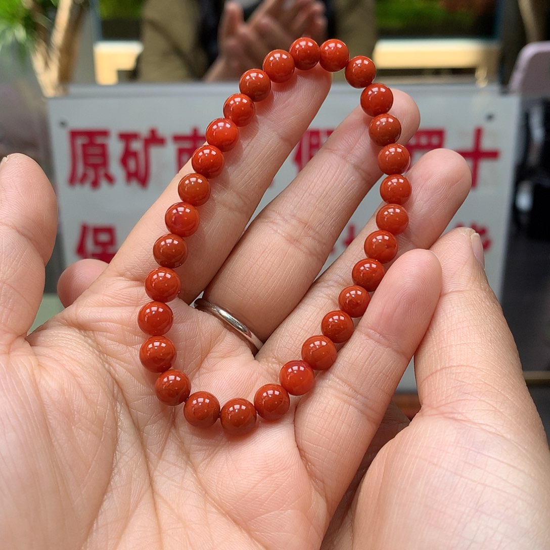 南红玛瑙6MM+九口火焰纹柿子红手串未镶嵌