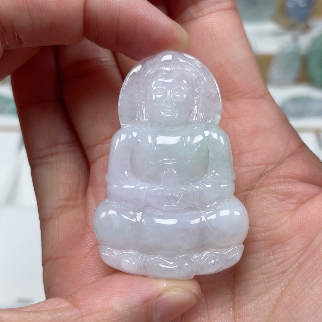 翡翠颈饰未镶嵌天然缅甸翡翠A货观音100号