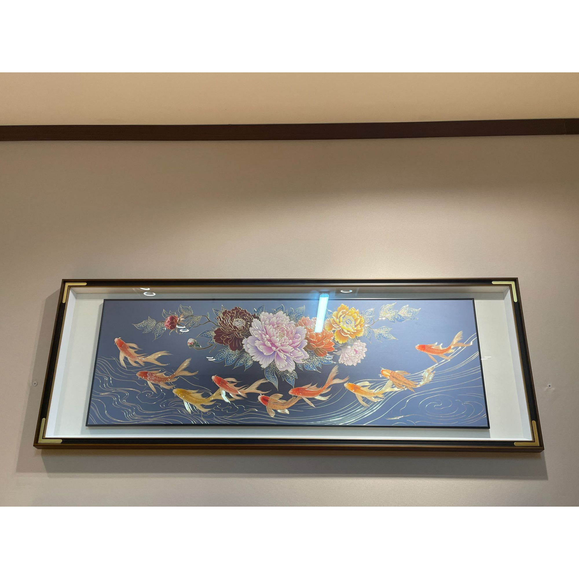 铜小鸭《牡丹九鱼》手工铜板雕刻 餐厅 茶室 床头背景墙挂画