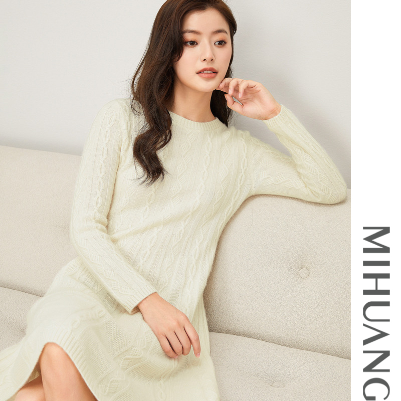 《粉丝专享》米皇圆领针法羊绒女裙512135