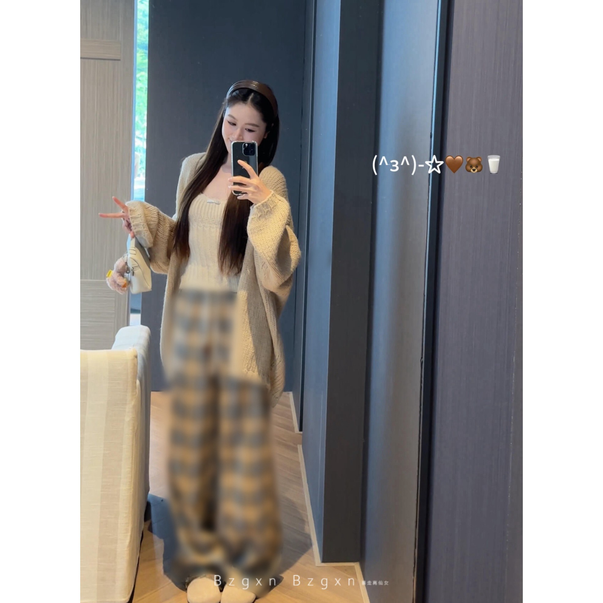 175高个子格子裤慵懒松弛感宽松显瘦格纹阔腿裤卡其拖地休闲裤女