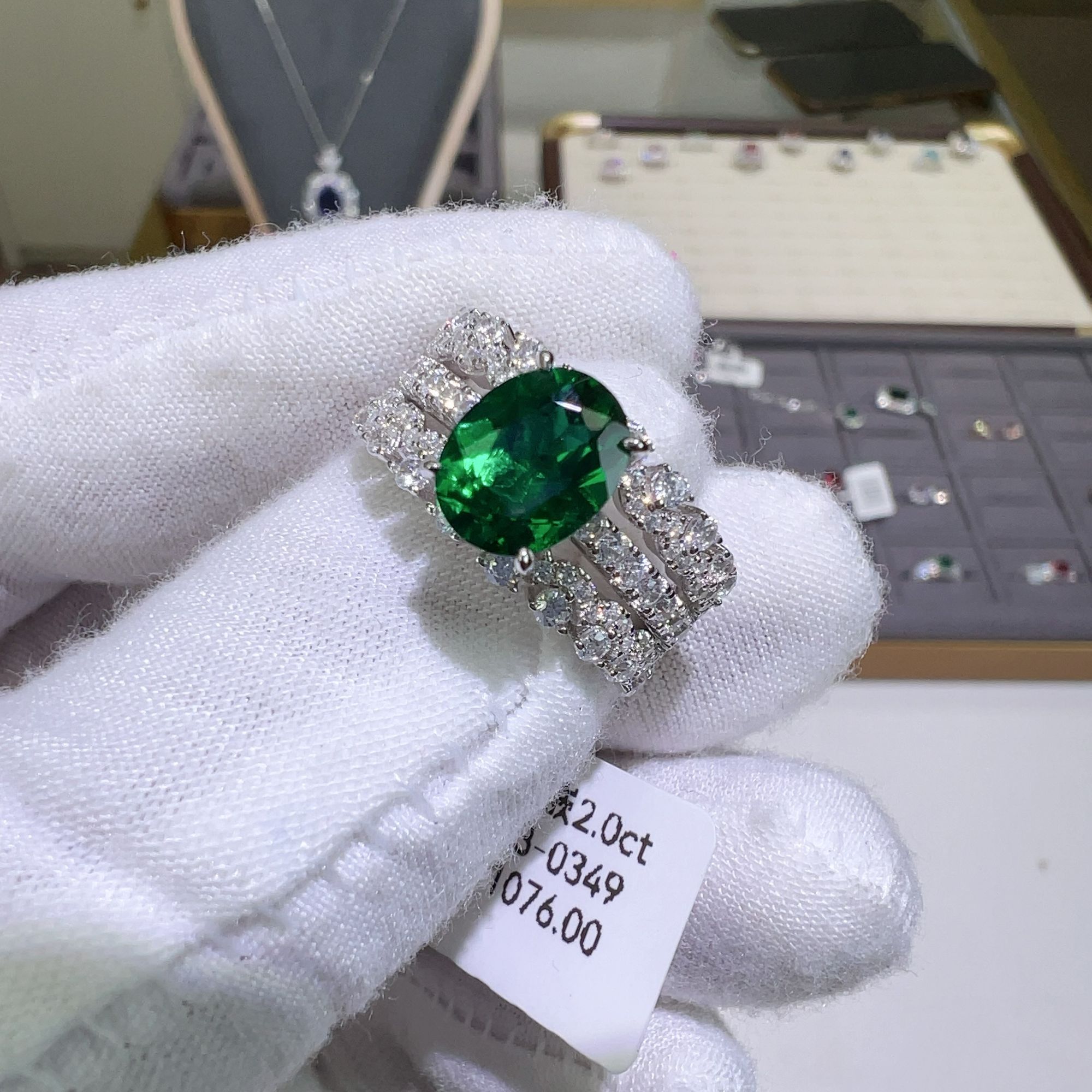 培育祖母绿S925银镶嵌戒指R3-0349