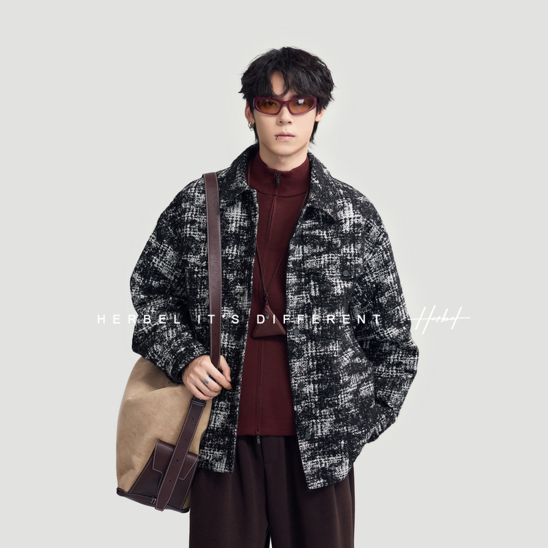 HERBEL/黑白HERBEL/黑白2025年冬季新款翻领衬衫款式花纹外套