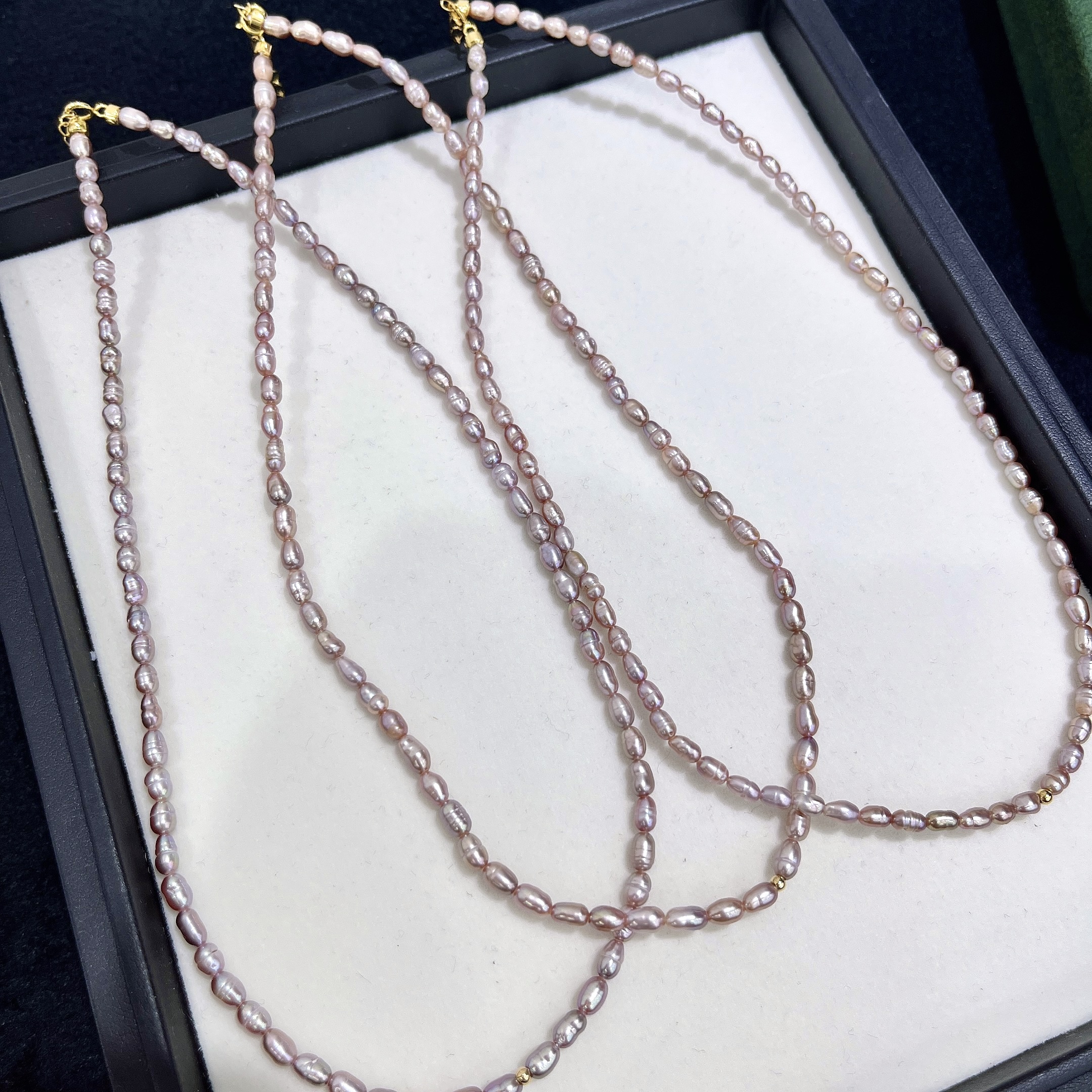 keshi满珠项链 3-4MM S925银尾链 含18K金豆 多样性发一 S1077