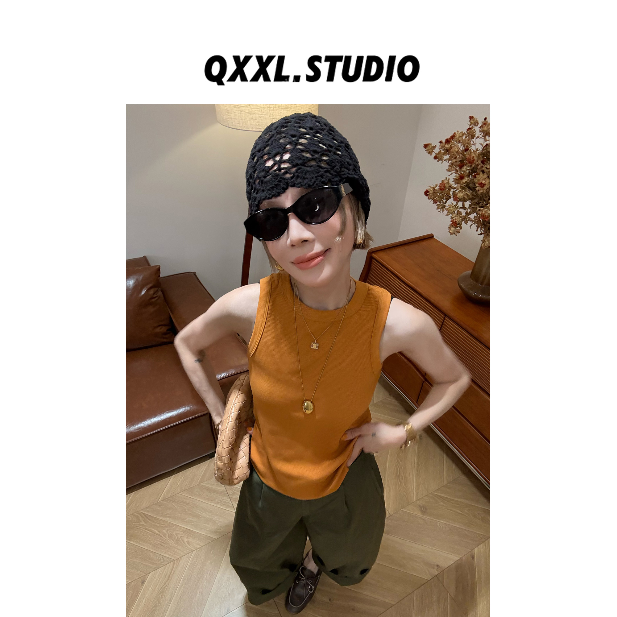 邱小小丽呀 百搭纯色无袖吊带背心女四季款圆领内搭修身打底上衣