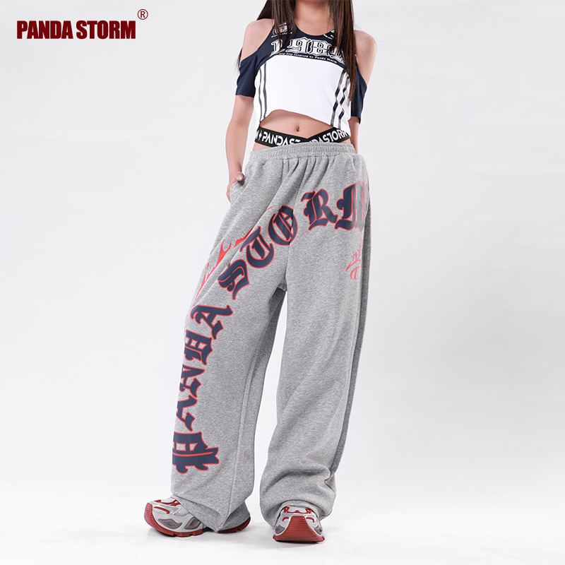 儿童街舞男女童爵士舞服灰色宽松运动练舞百搭直筒裤jazz表演出服