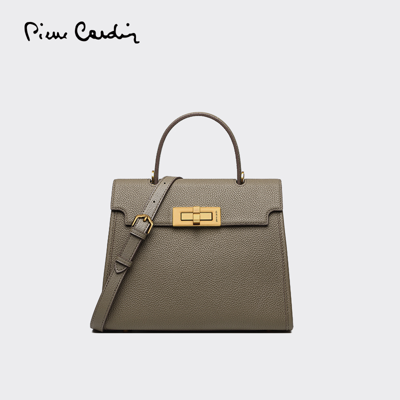 皮尔卡丹女包新款斜挎单肩真皮凯莉包妈妈包头层牛皮