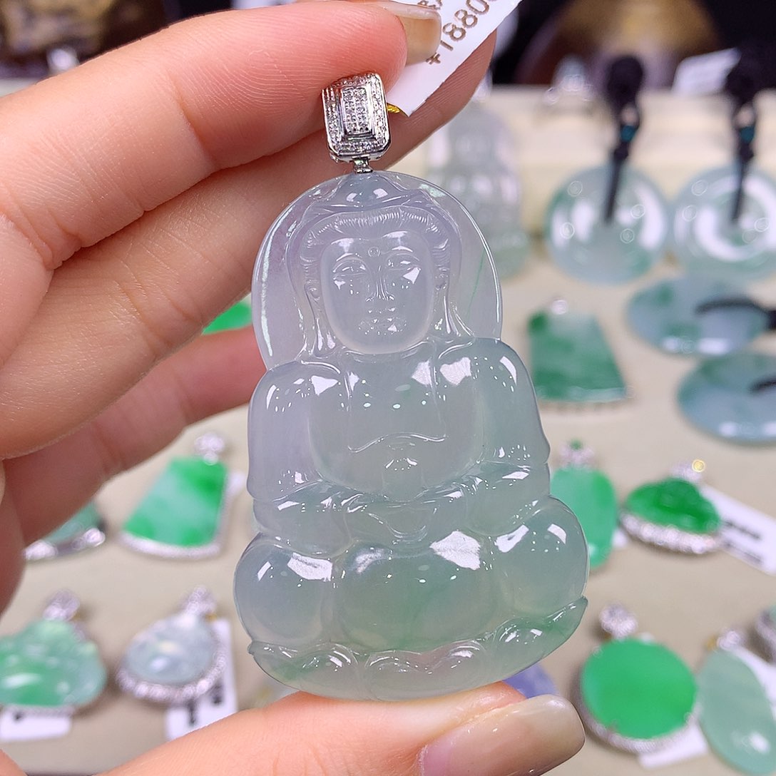翡翠18K金镶嵌吊坠(不含链)瑜*酱观音