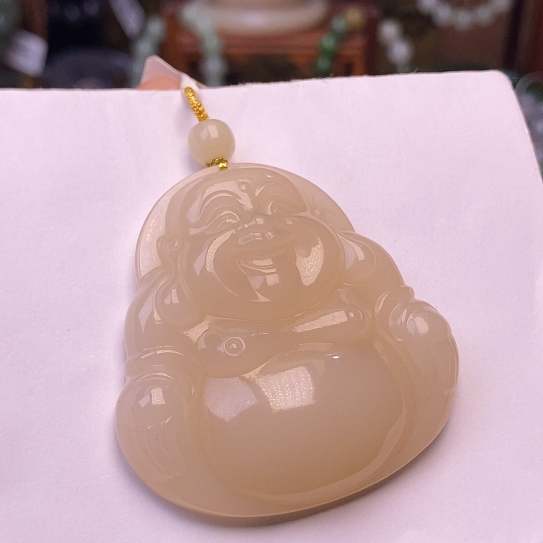 和田玉未镶嵌颈饰熟藕粉浓粉大佛公