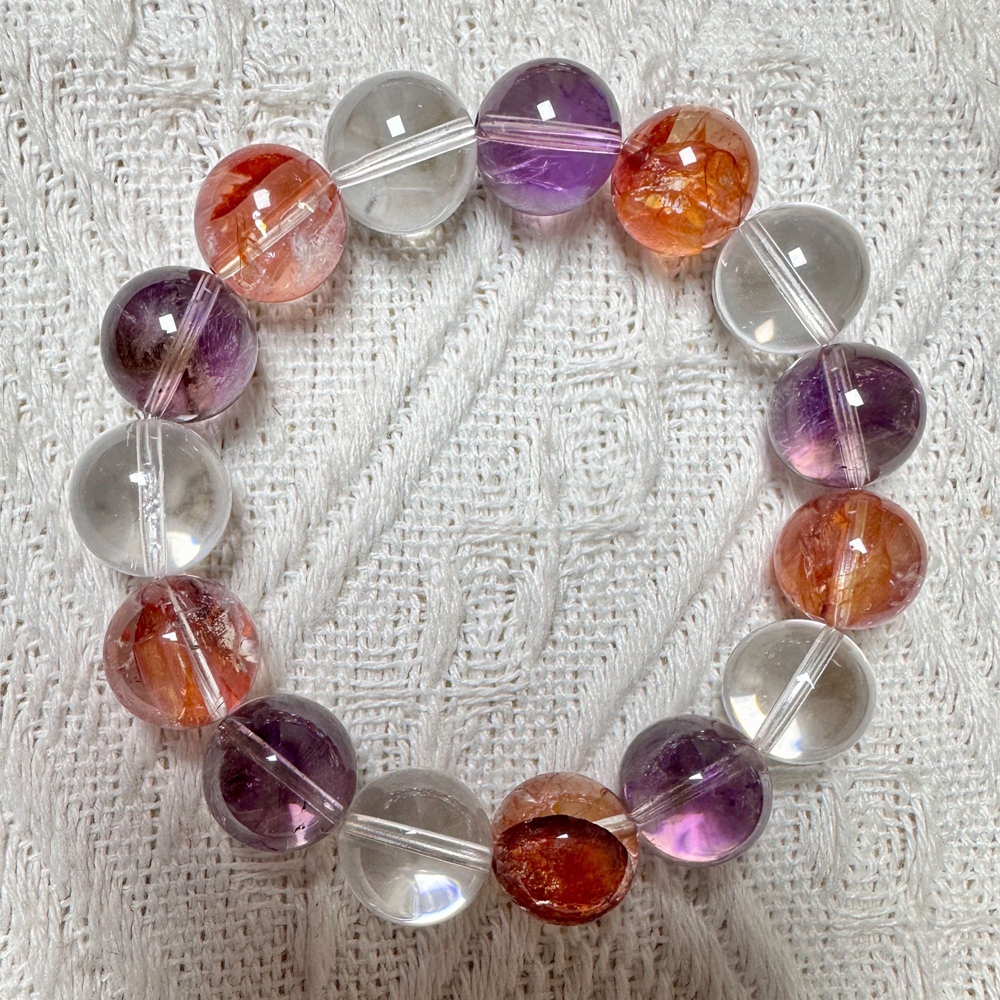 【Denini】天然水晶手串高频紫双A白水红胶花DIY独家款·三生三世