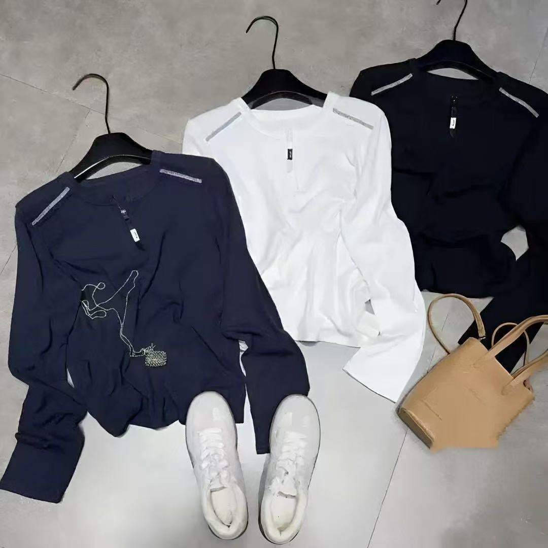 2025秋季新款时尚半拉链设计感圆领显瘦百搭气质长袖女上衣7113