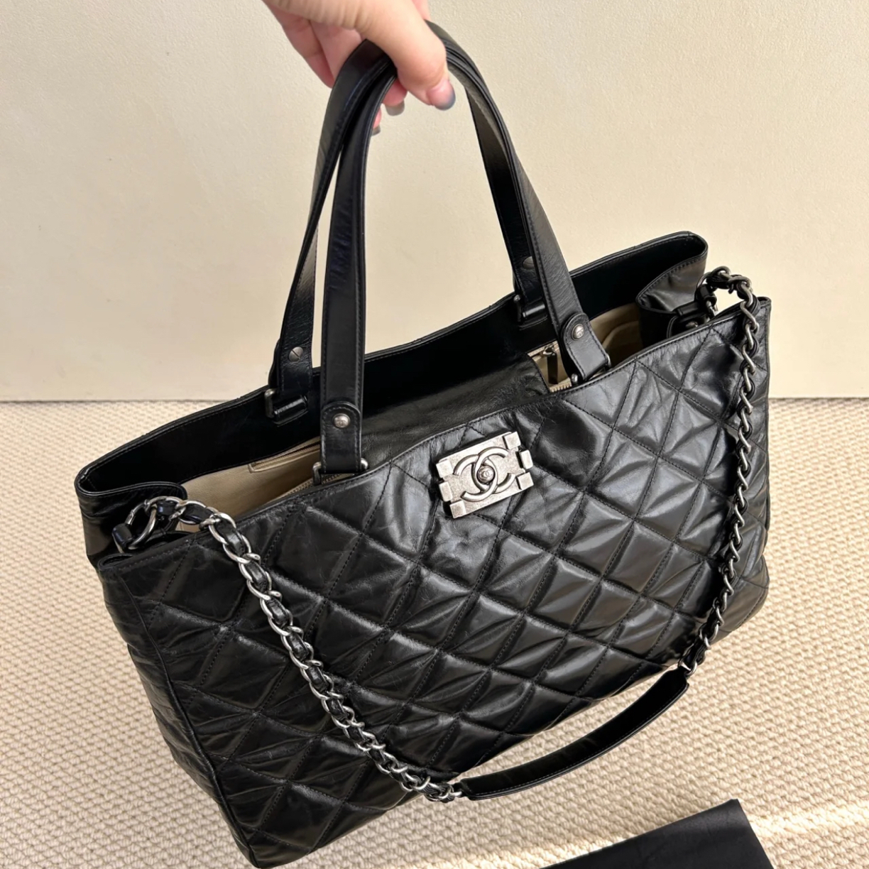 95新 Chanel/香奈儿 Chanel黑银leboy扣大机场