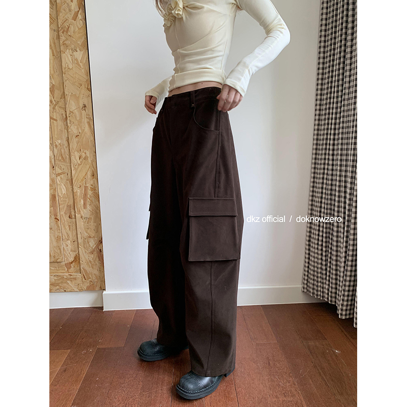DKZ麂皮阔腿工装裤