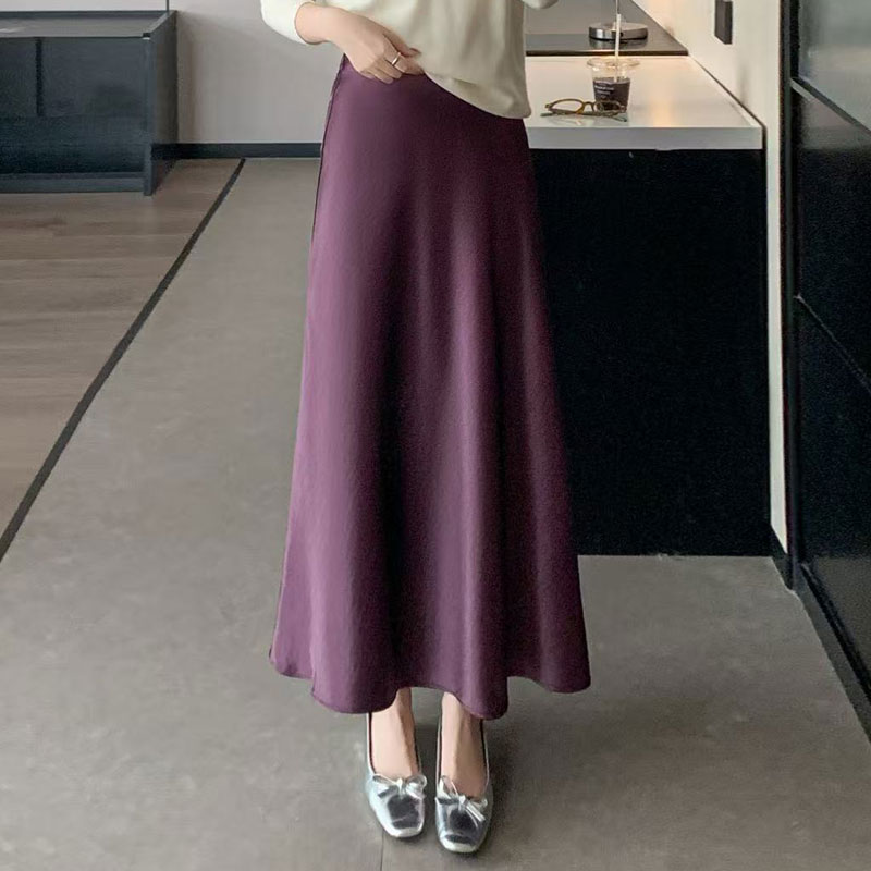 2025秋季新款斜裁优雅缎面A字高腰显瘦半身裙#6633