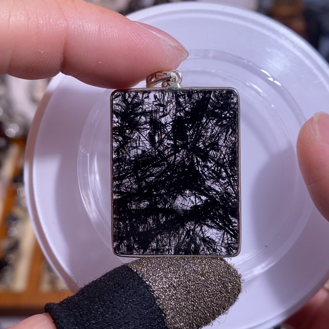 未镶嵌手链水晶黑发晶无事牌36×25×4全透体满发蕾丝