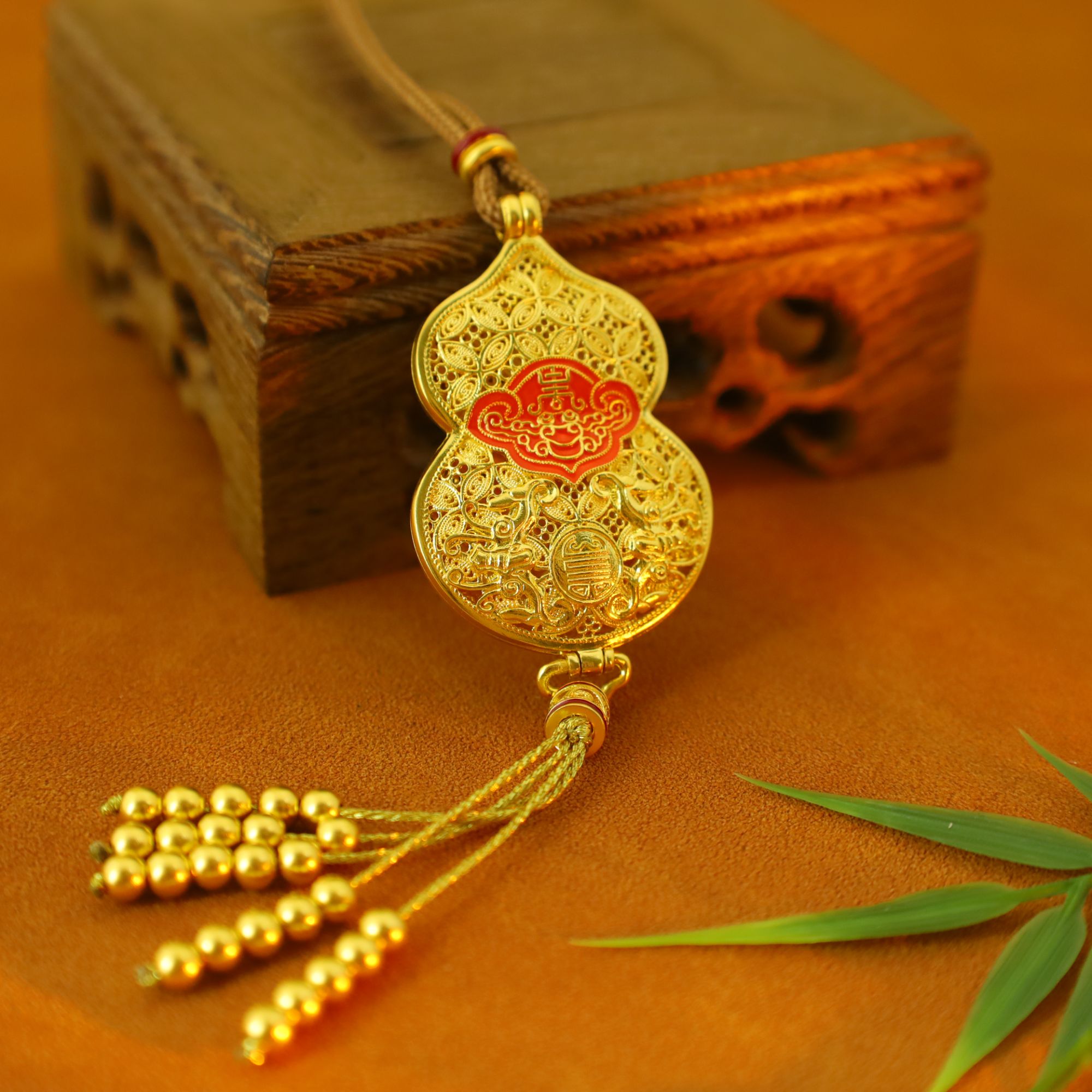 1149/克【珐琅花丝葫芦香囊】可打开古法金黄金錾刻足金999吊坠项链