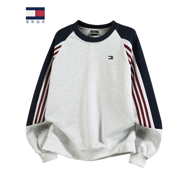 霍斯汤米秋冬圆领卫衣男士加绒透气美式棉质休闲时尚圆领印花上衣