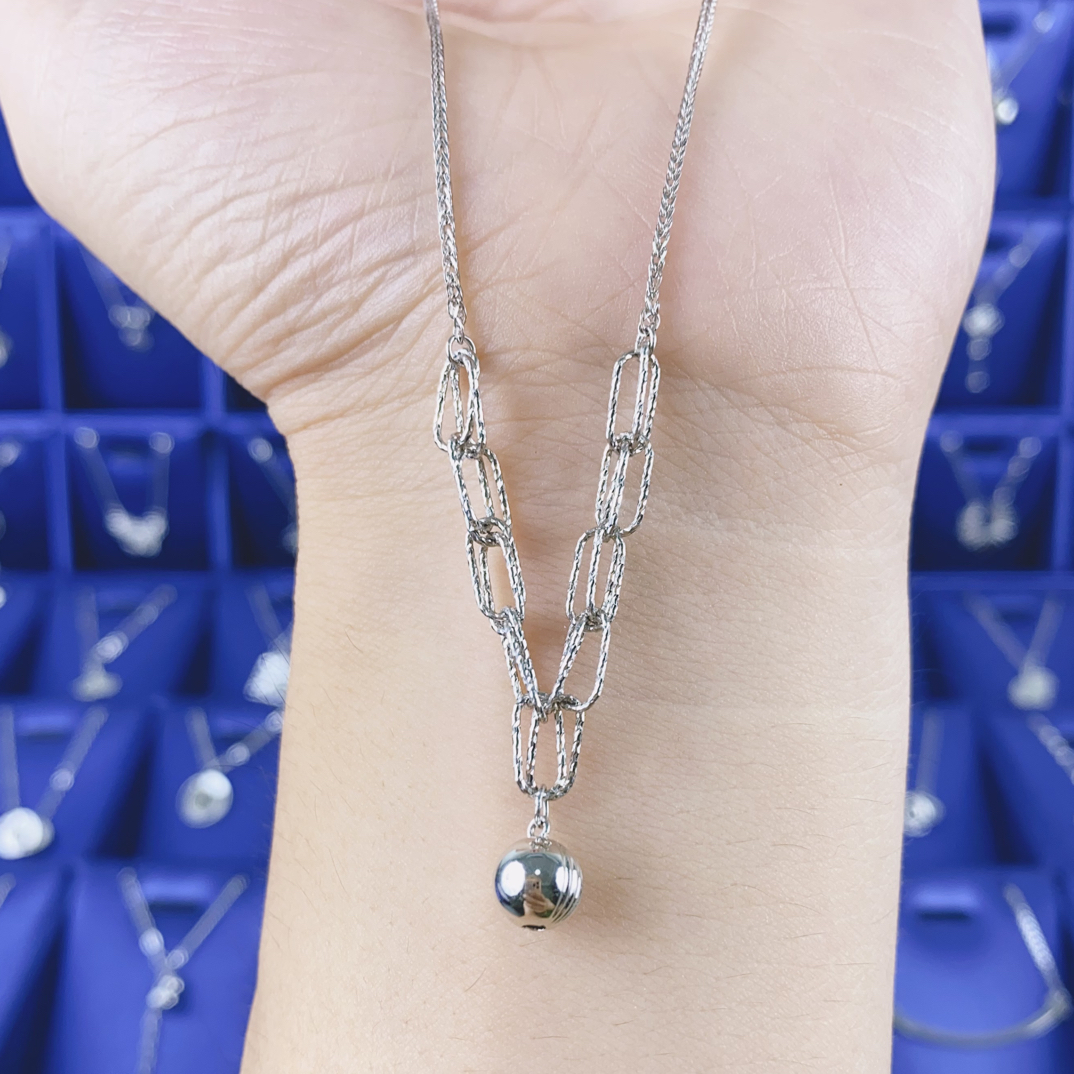 铂金Pt950拉丝几何圆环“有求必应”套链重工时尚