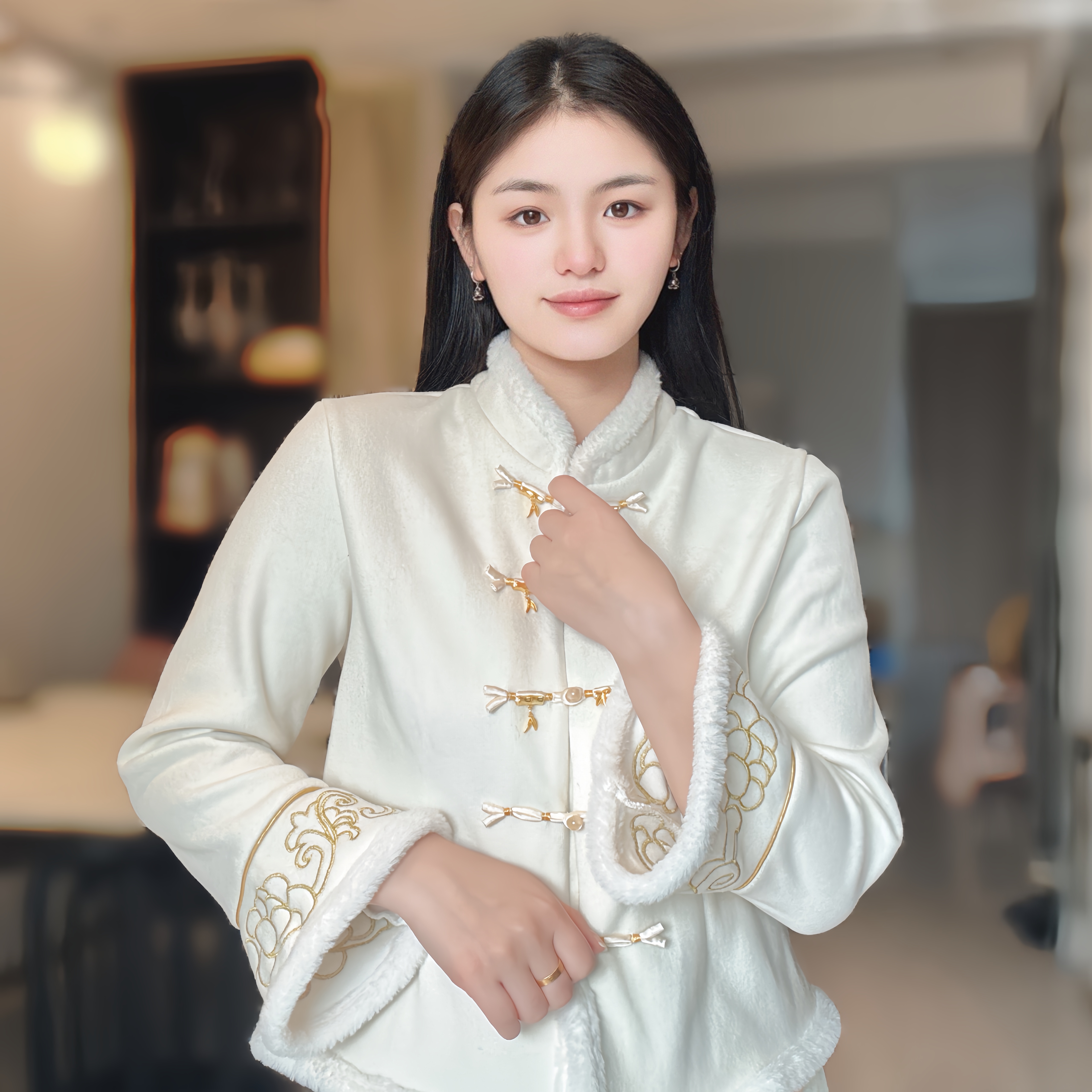 【雨露】新中式立领网红复古加绒修身长袖内搭中国风加厚气质T恤