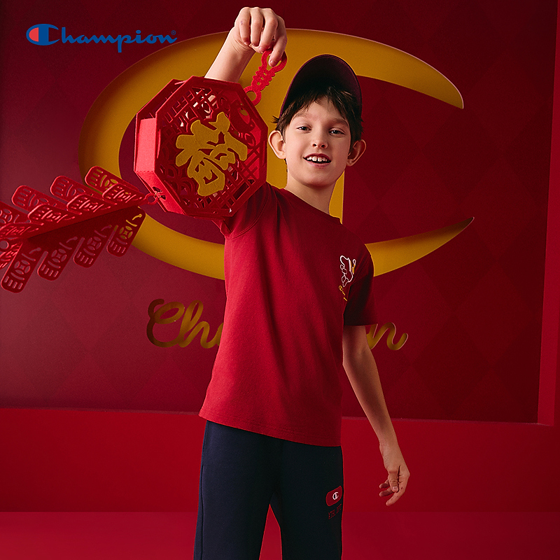 【马上有福】Champion冠军男女童红色新年好运纯棉短袖T恤26CNY-004