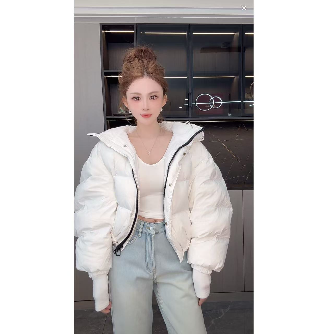 曼曼【雪国来信】 清仓新款90白鸭绒韩版抽绳连帽羽绒外套