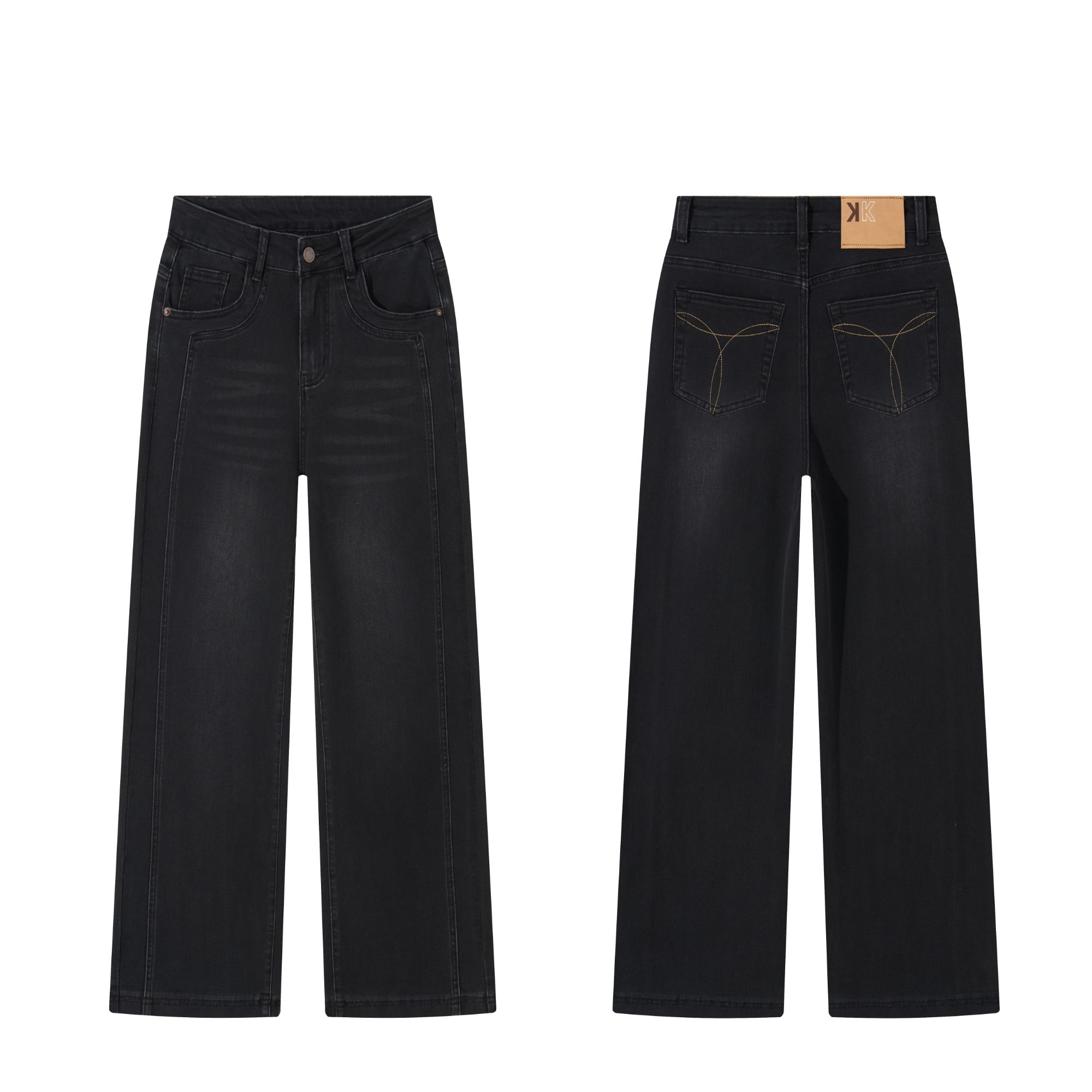 琉璃黑宽松直筒牛仔裤女爆款2025新款流光黑色裤子女款秋款1236