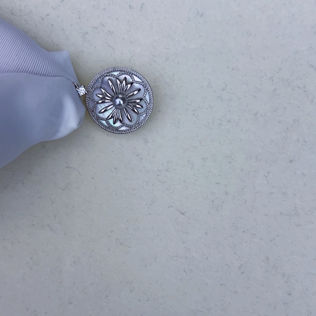 海水珍珠海水akoya 真多麻色吊坠3-4mm银S925镶嵌