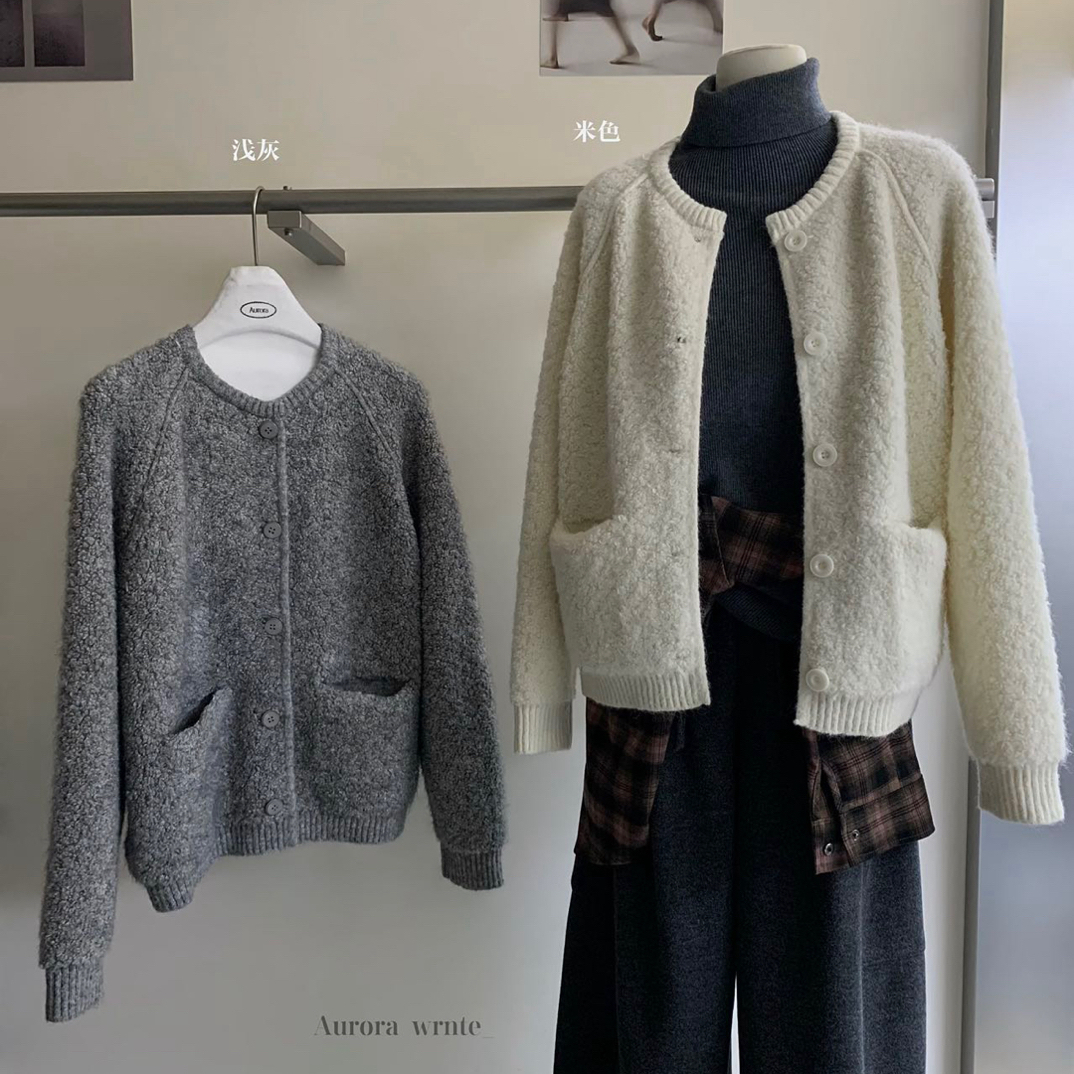 aurora@1956 韩系简约百搭圈圈纱圆领毛衣开衫 11-11