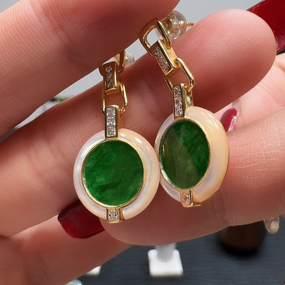 翡翠耳饰银S925镶嵌耳钉