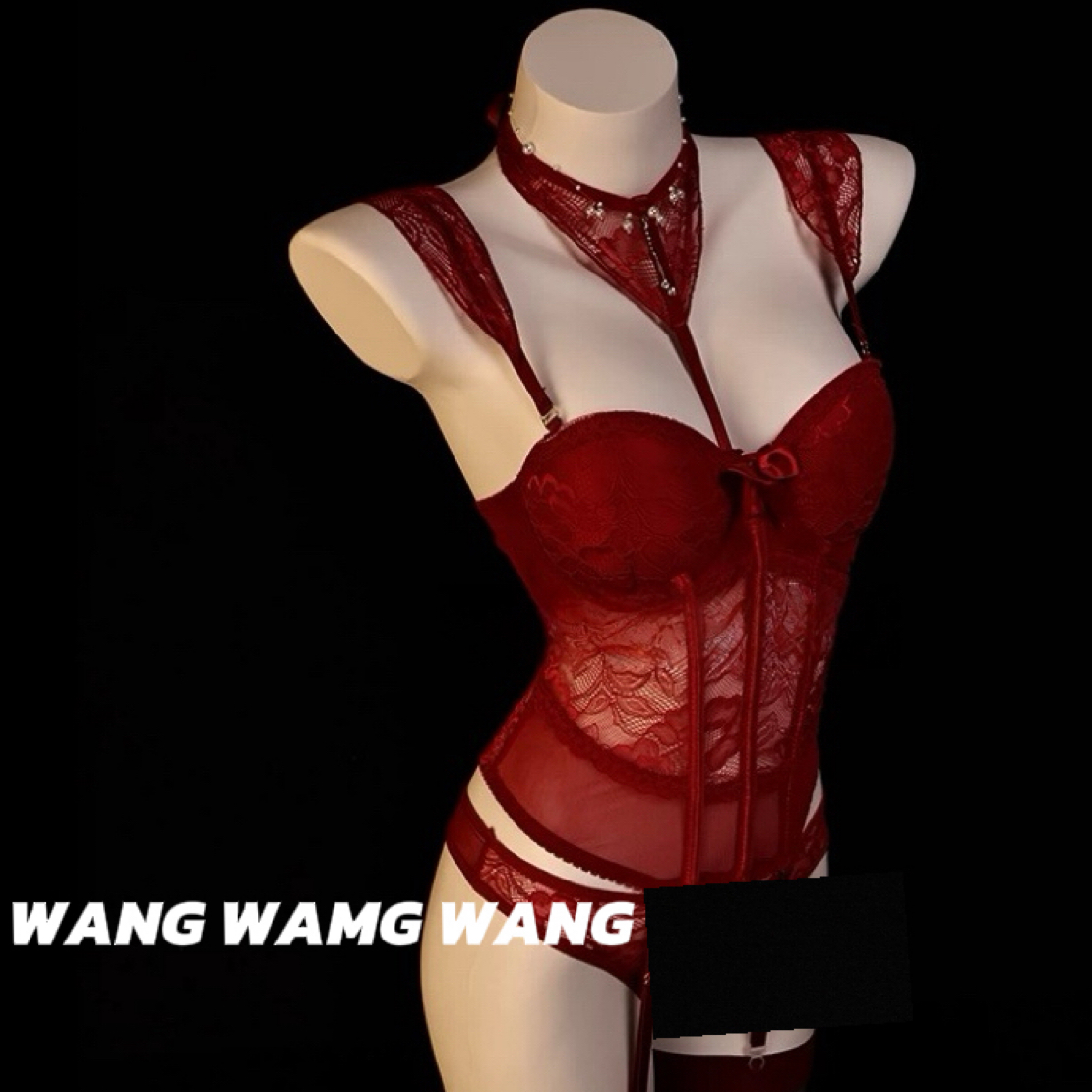 [WANG]蕾丝连体性感私房睡衣小胸显大纯欲风连体衣