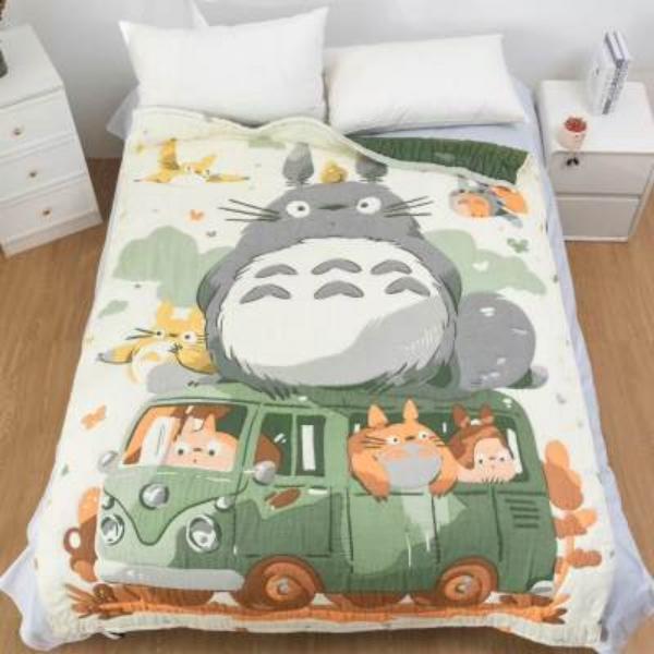 【机车龙猫】泡芙被150cm*200cm 多功能轻奢超柔轻奢纱布泡芙被