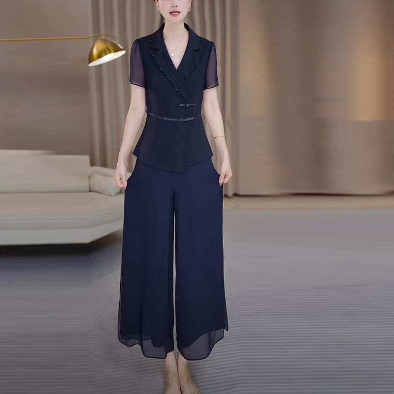 多丽丝休闲时尚阔腿裤套装女2025夏季新款通勤百搭复古显白两件套