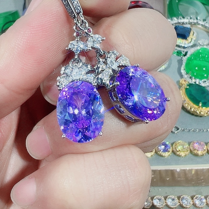 非金属红色蓝色满镶嵌吊坠戒指