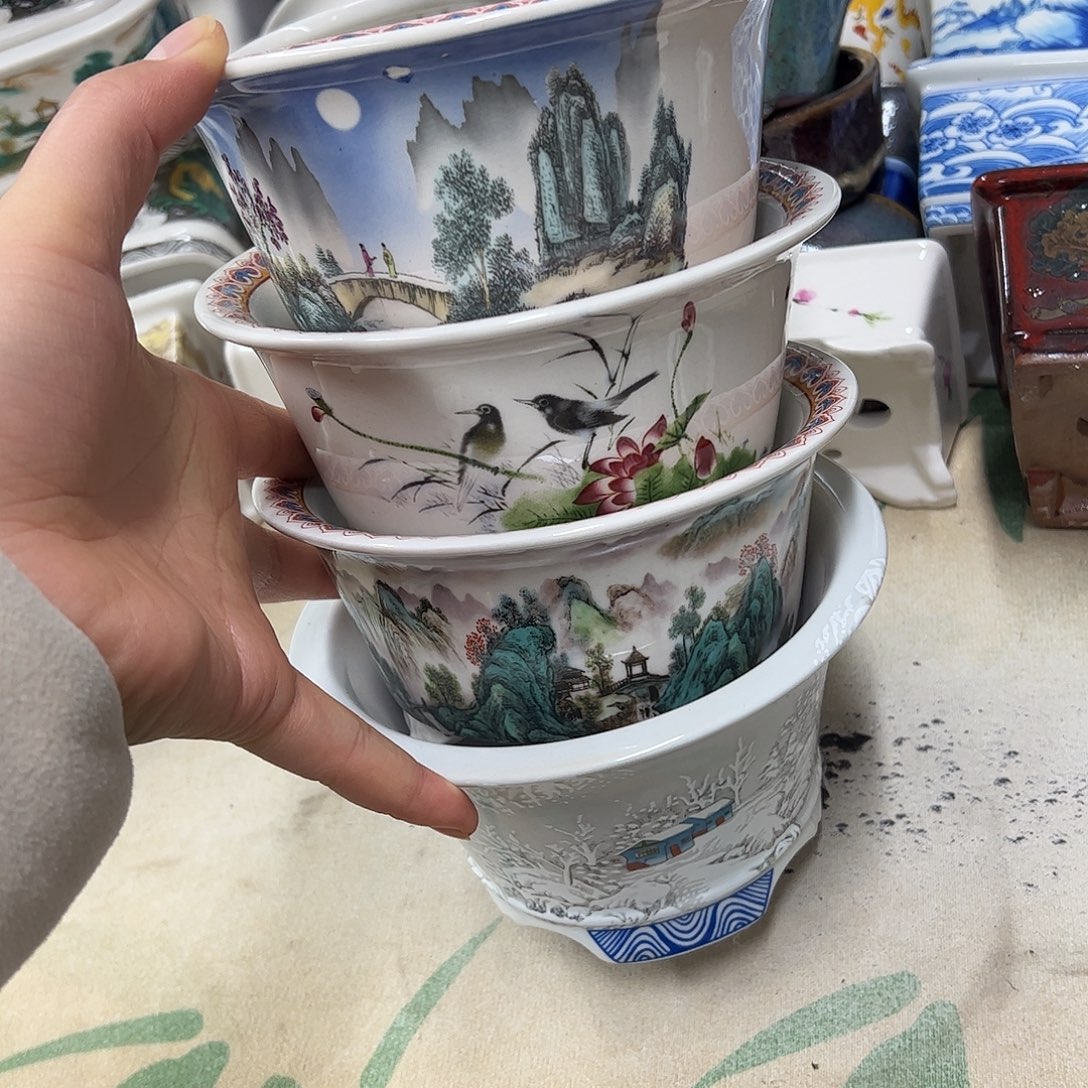 紫砂花盆113号瑕疵4个口不正处理介意勿拍