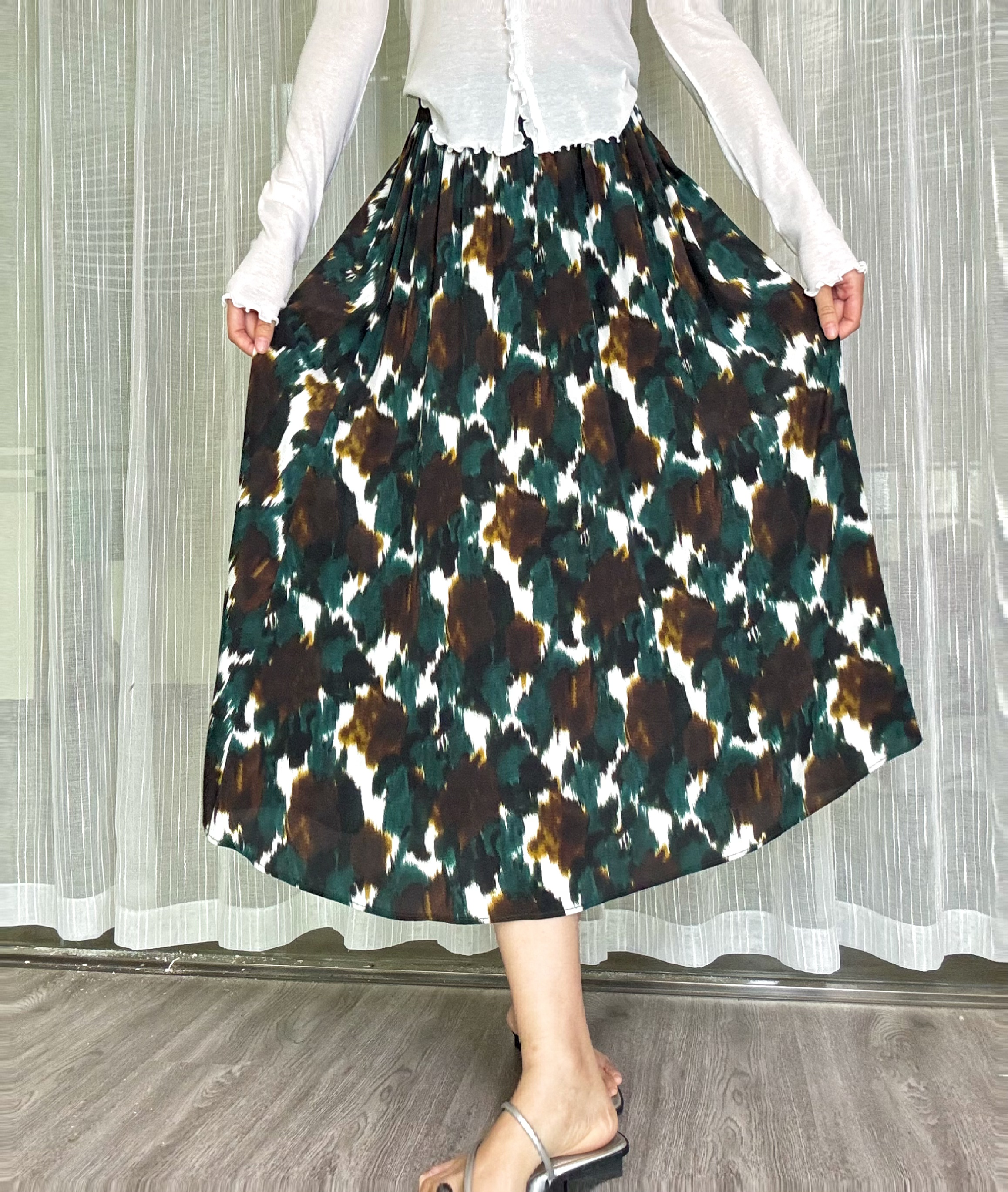 小个子（裙长80cm)重磅桑蚕丝印花显瘦半身裙高腰气质女装半身裙